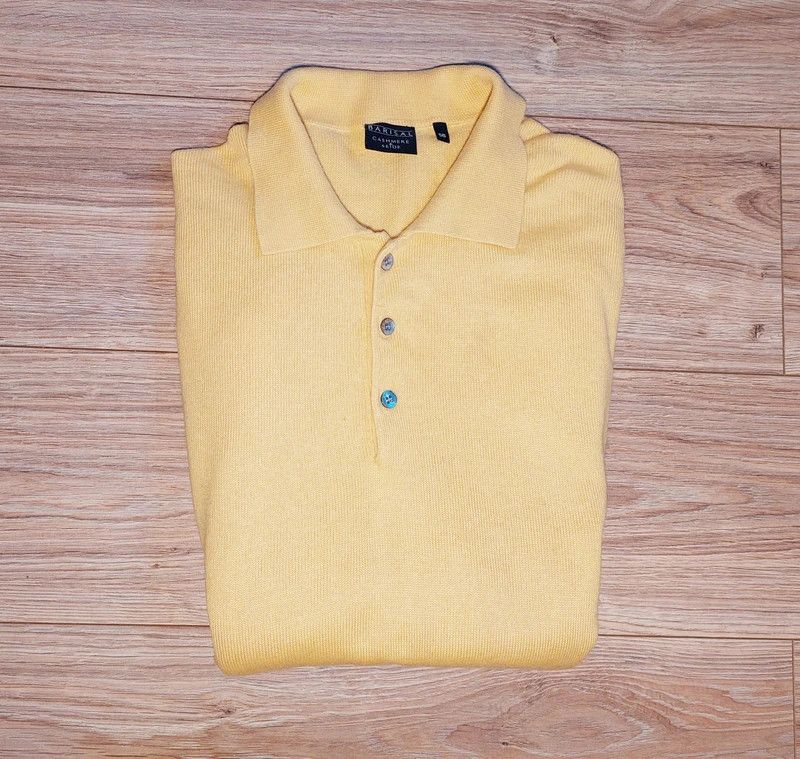 Vintage 55% silk 45% cashmere sweater jumper yellow luxury soft Size US XL / EU 56 / 4 - 2 Thumbnail