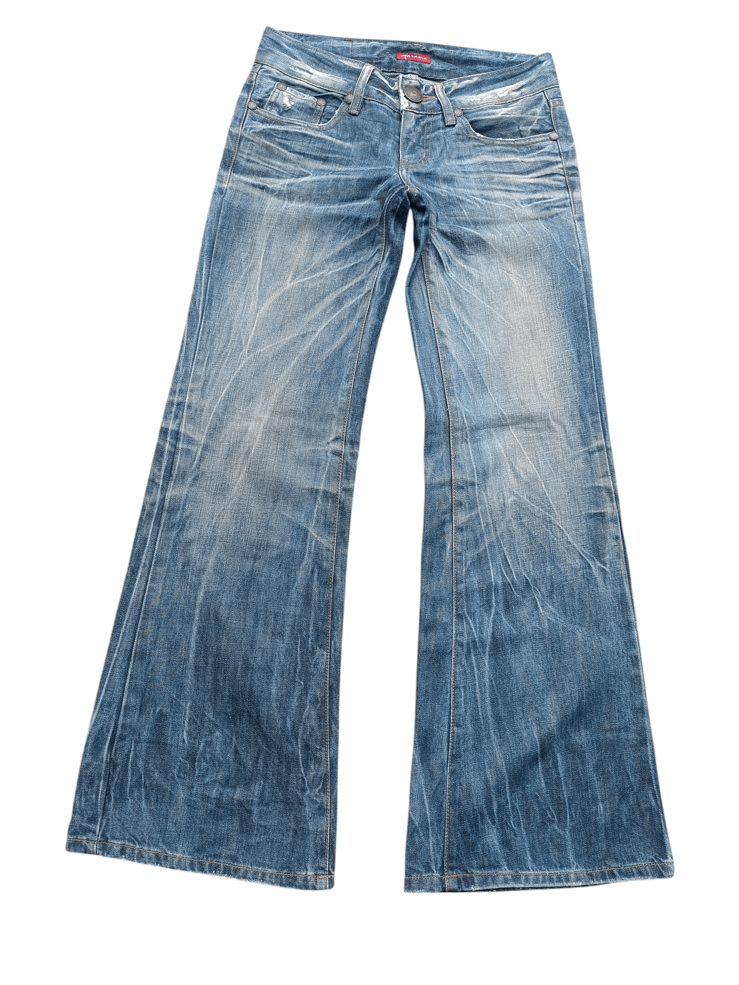Japanese Brand × Vintage Super Flare Jeans Maraxia Whiskers Low Rise Boot Cut Size US 29 - 7 Thumbnail