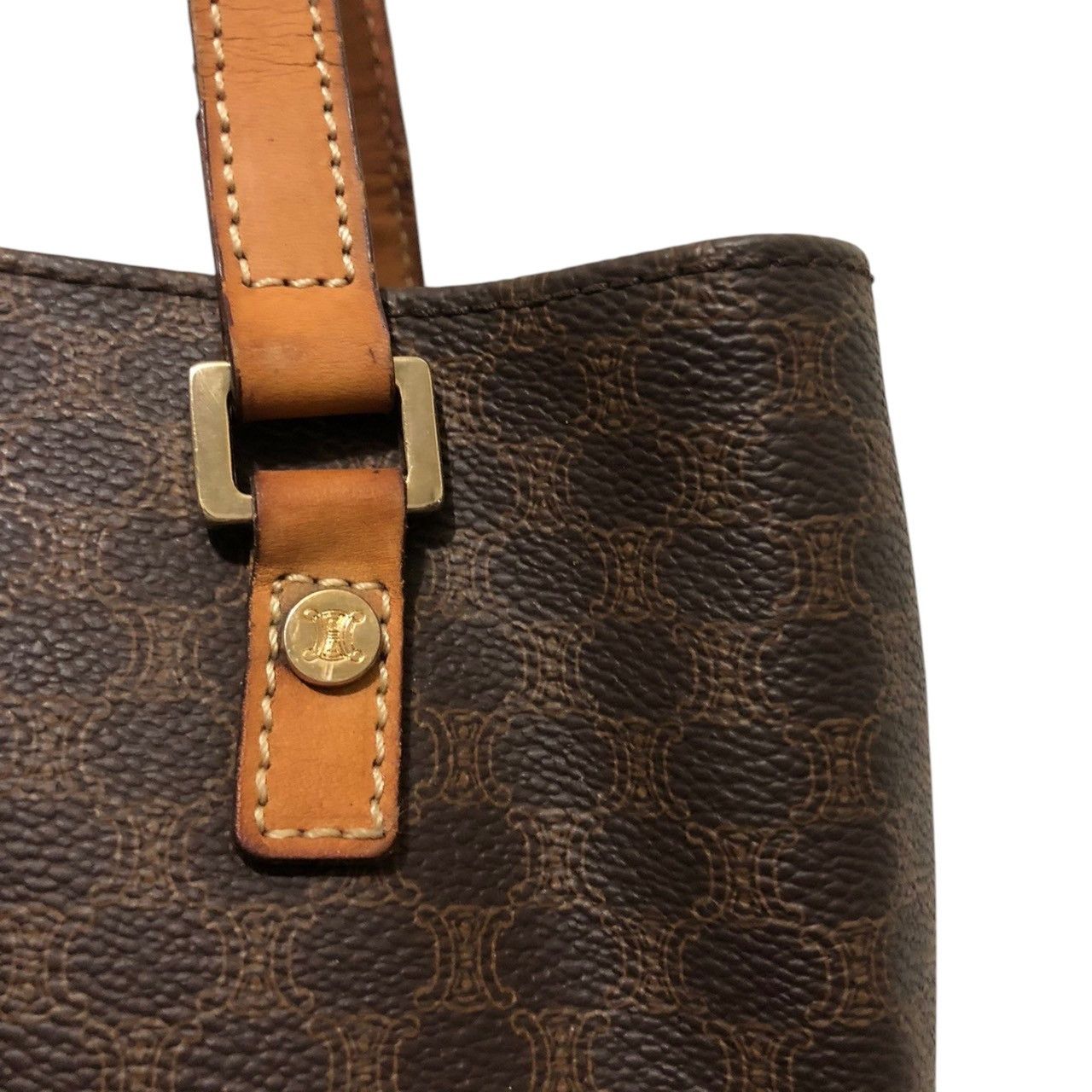 Celine × Vintage Vintage Celine Macadam Shoulder Tote Bag Leather Beige Size ONE SIZE - 6 Thumbnail