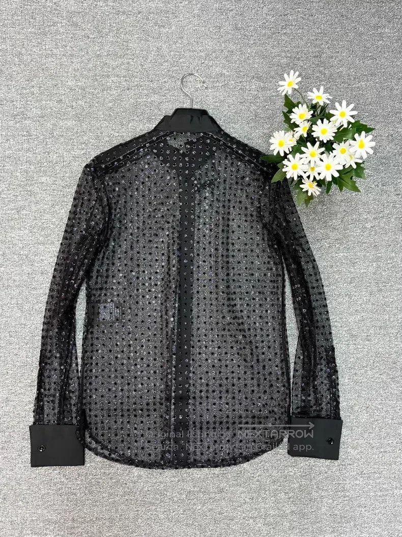 Saint Laurent Paris Saint Laurent Paris Shiny Sequin Polka Dot Mesh Cut-Out Sh Size XS / US 0-2 / IT 36-38 - 2 Thumbnail