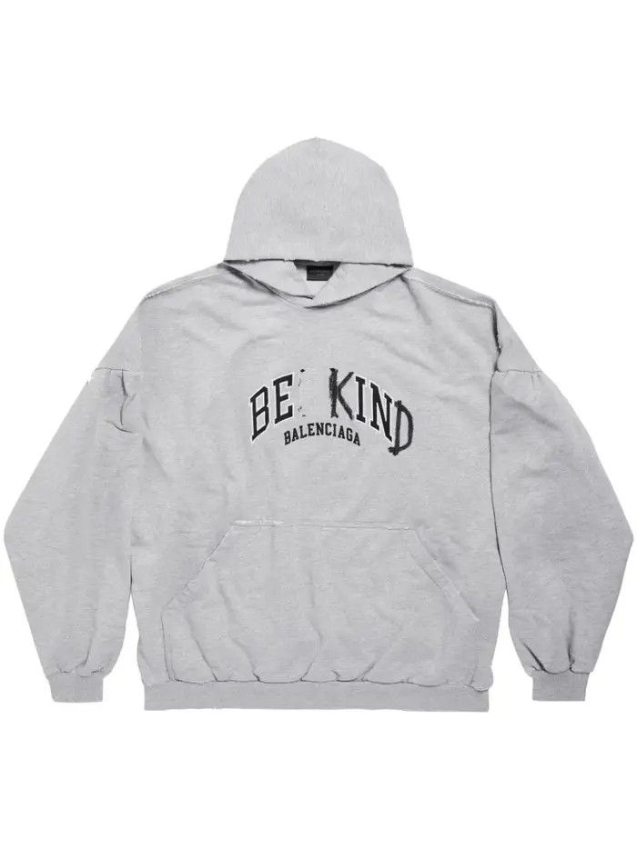 Balenciaga o1in1g0326 Be Kind Round Hoodie in Light Grey/Black Size US XL / EU 56 / 4 - 1 Thumbnail
