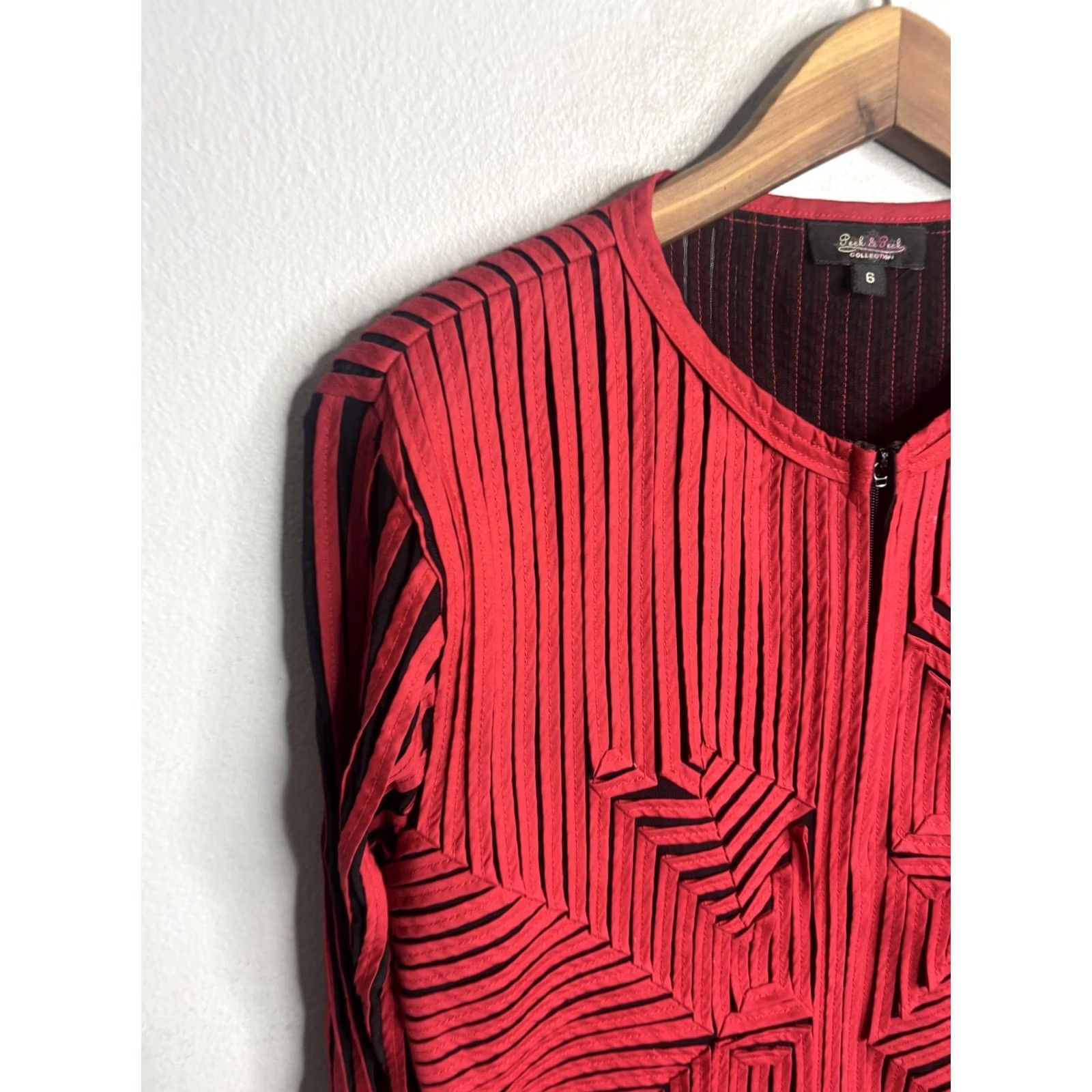 Vintage Peck & Peck Jacket Womens 6 Red Geometric Zip Up Blazer Size M / US 6-8 / IT 42-44 - 2 Thumbnail