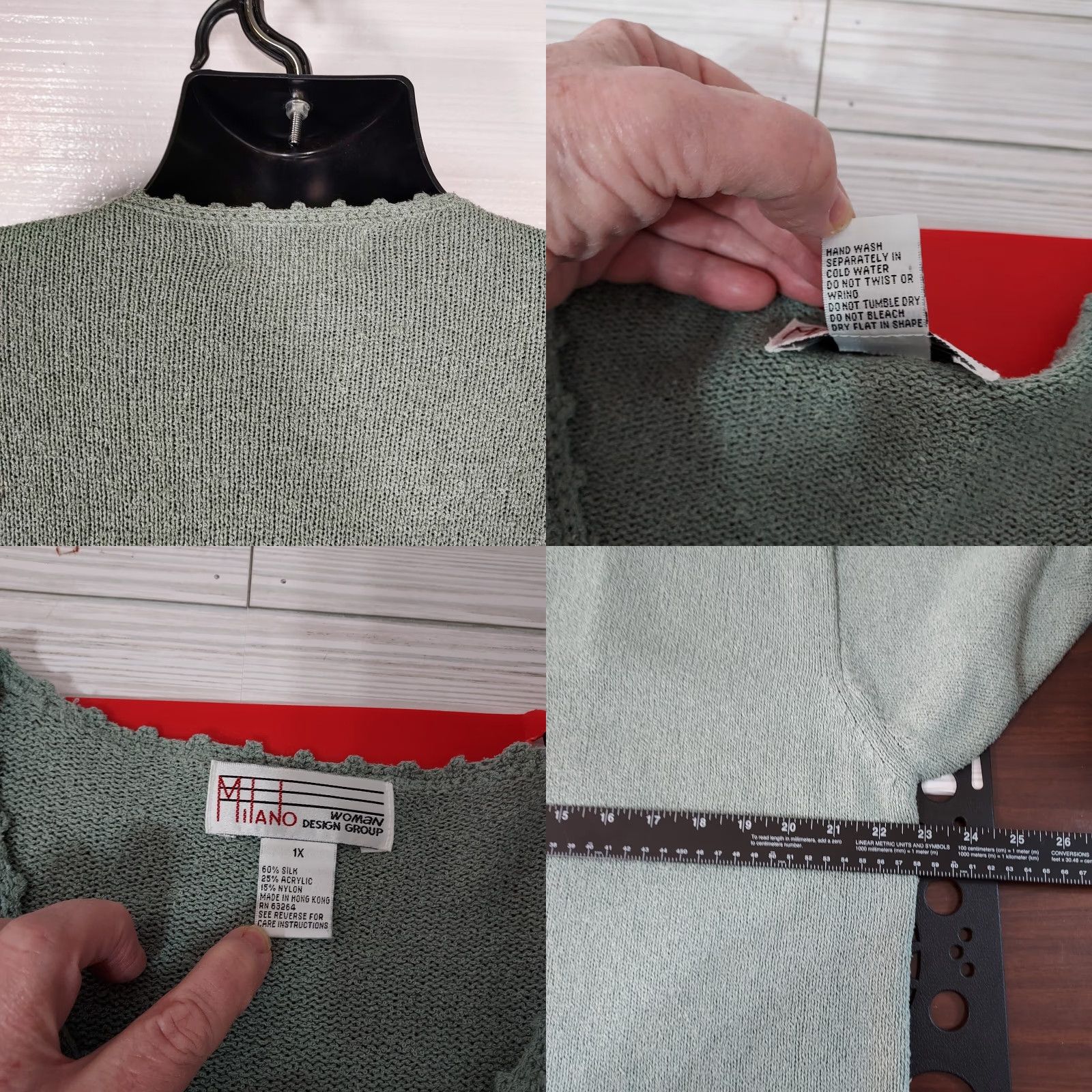 Vintage VINTAGE Milano Design Group Women's 1X Plus Button Green Sweater Cardigan Silk Blend Solid Knit Short Sleeve 60% Silk Mens? Wait. Size XL / US 12-14 / IT 48-50 - 8 Thumbnail