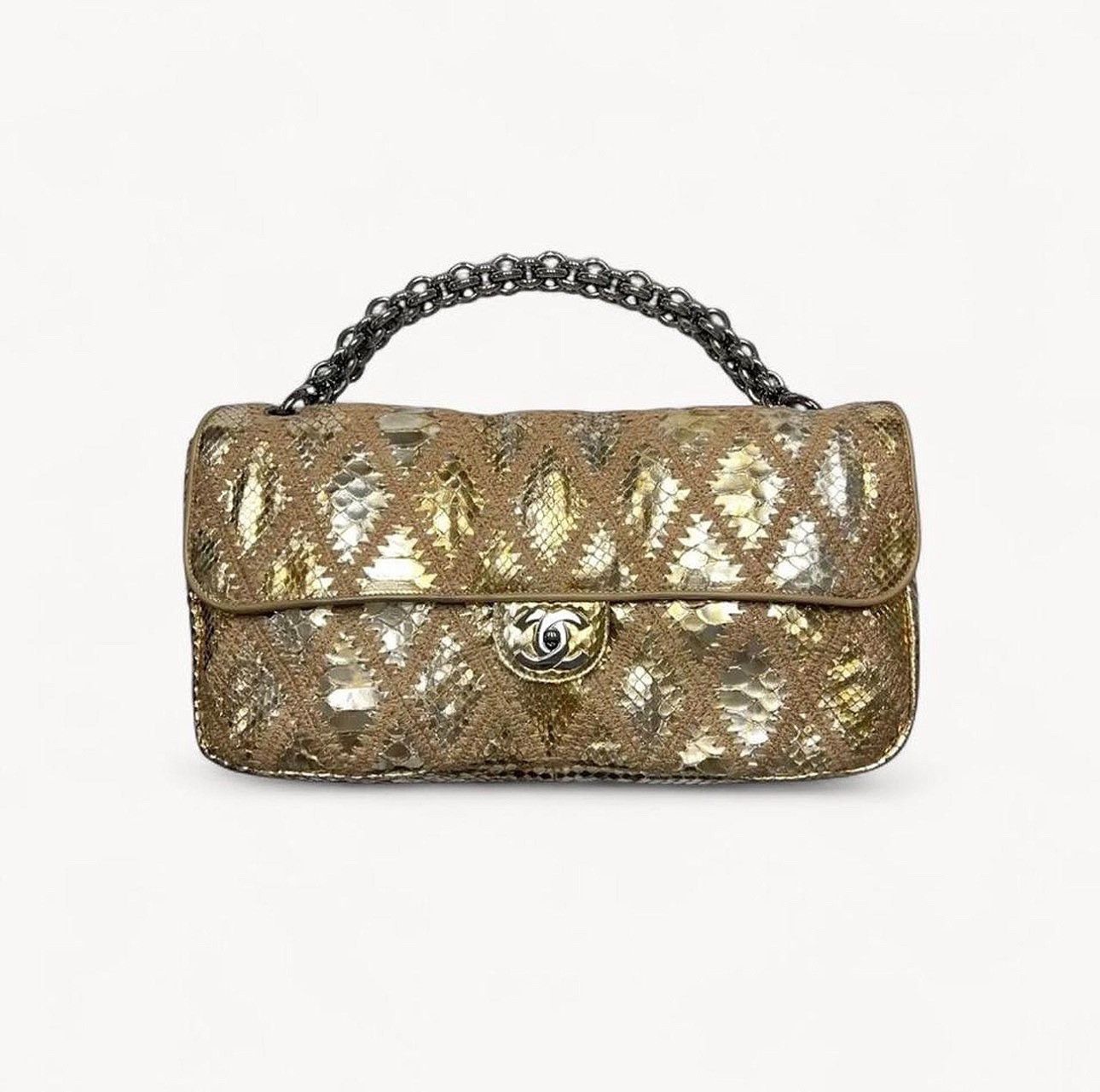Chanel Chanel SS 2007 Gold Metallic Python Crochet Chain Flap Bag Size ONE SIZE - 1 Thumbnail