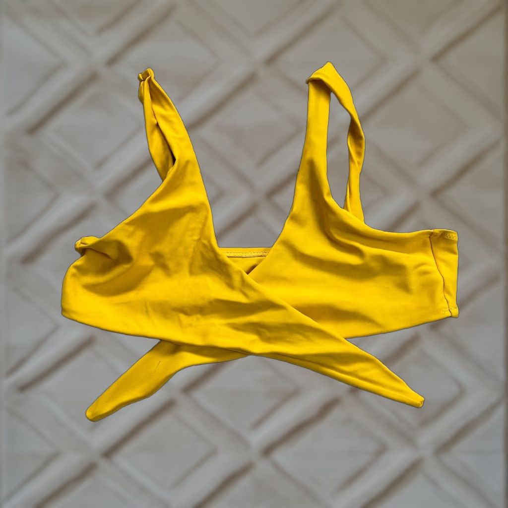Vintage Unbranded Swimwear Bikini Top Womens Medium Mustard Tie Front Wide Strap Beach Size M / US 6-8 / IT 42-44 - 1 Thumbnail