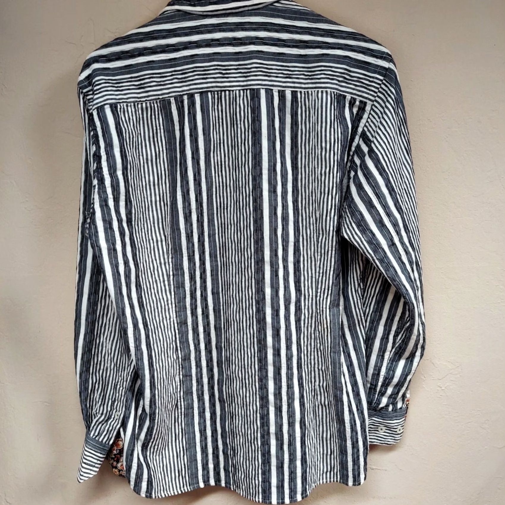 Vintage Laundry International Striped Button-Down Shirt (Gray) Men M Long Sleeve Casual Shirt Size M / US 6-8 / IT 42-44 - 2 Thumbnail