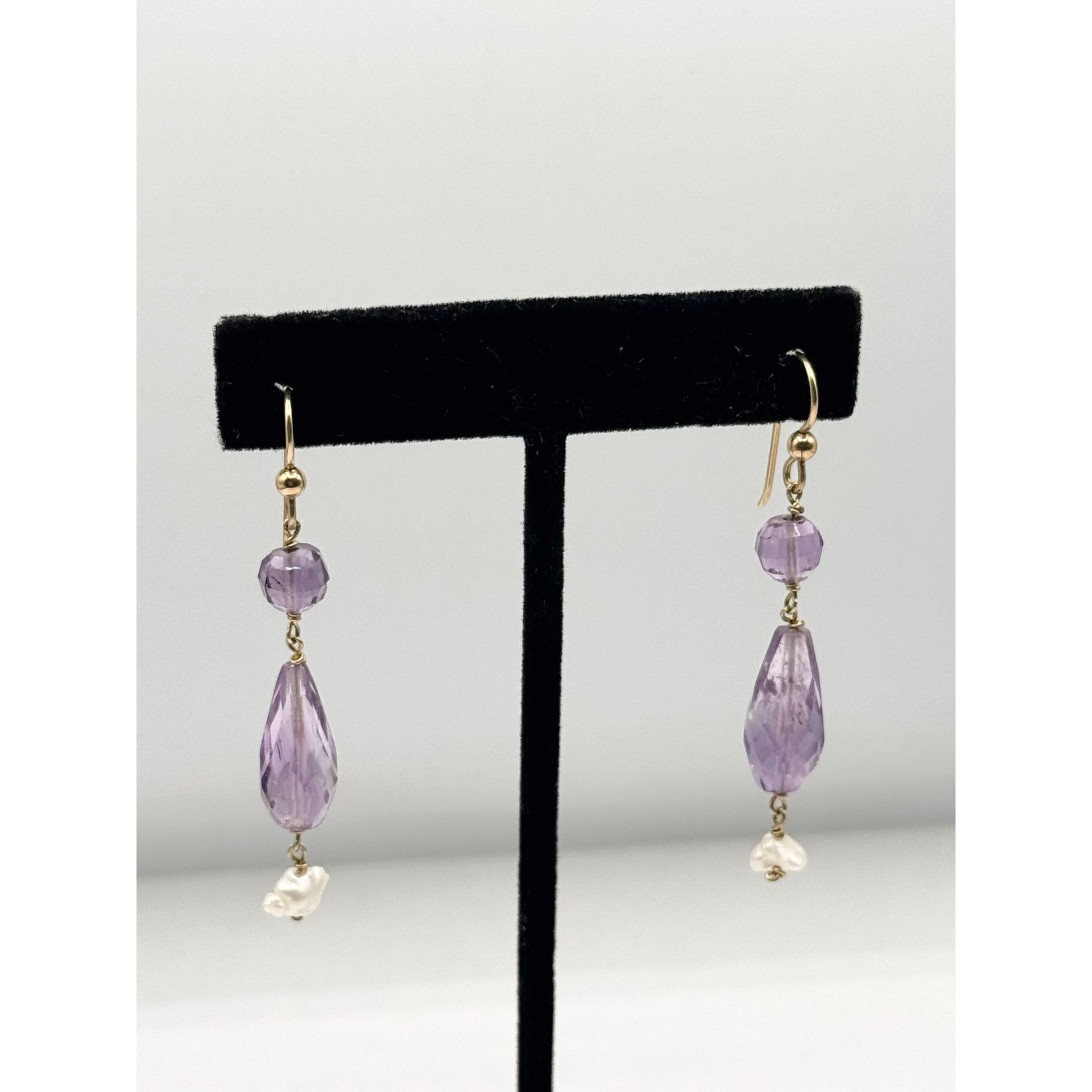 Vintage Purple Topaz Stone Freshwater Pearl Drop Dangle Earrings Size ONE SIZE - 4 Thumbnail