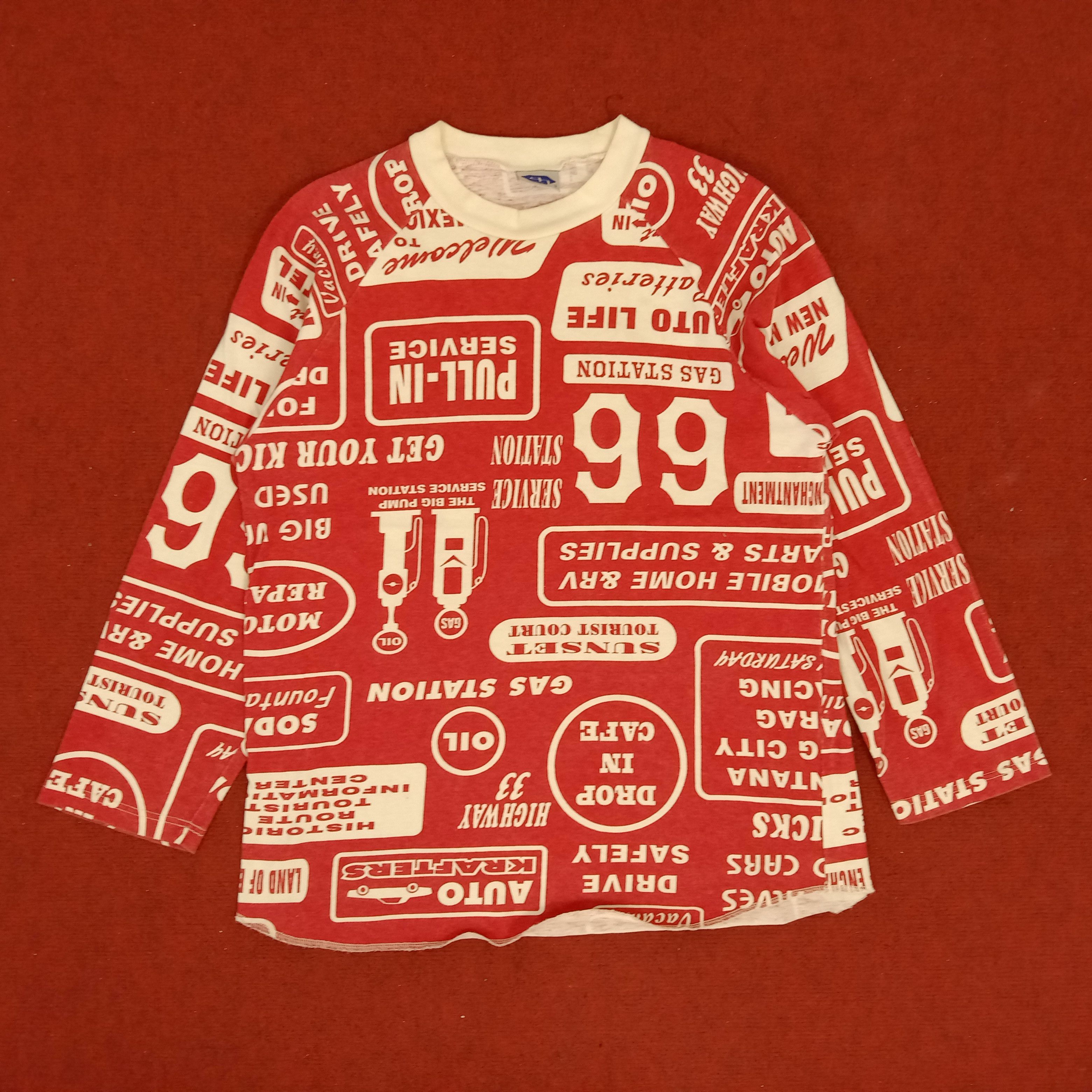 image of Abahouse Full Print Design Long Sleeve Tshirt in Red, Men's (Size Medium)