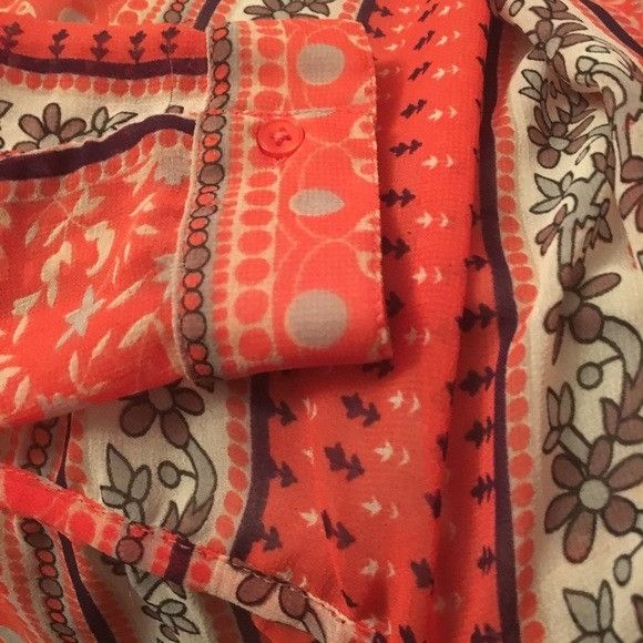 Free People Free People orange Floral Striped Button Down Top Size M / US 6-8 / IT 42-44 - 5 Thumbnail