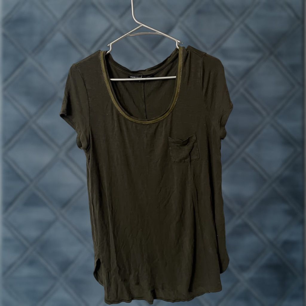 White House Black Market WHBM T Shirt Top Short Sleeve Green Solid Pocket Scoop Neck White House Black Market Womens M Size M / US 6-8 / IT 42-44 - 1 Thumbnail