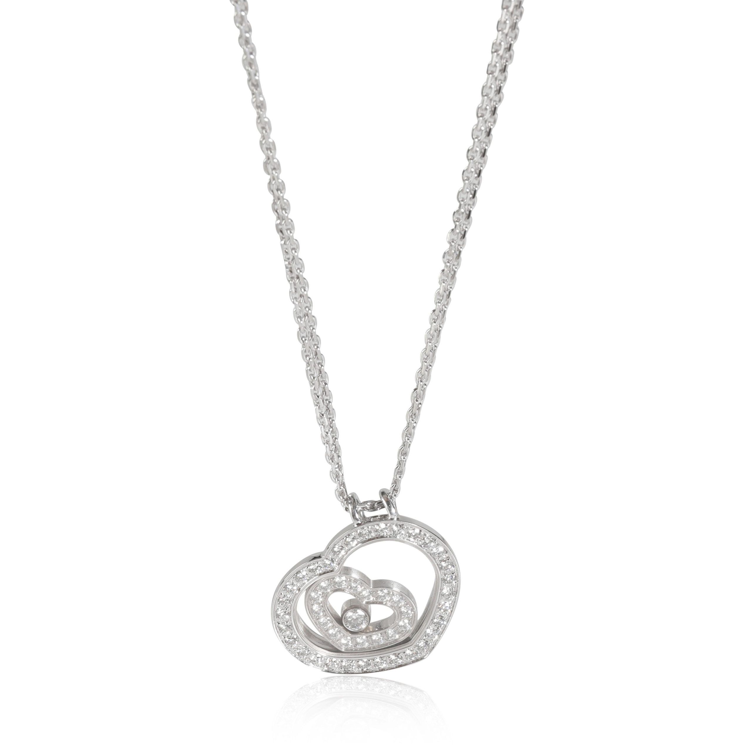 image of Chopard Happy Spirit Double Heart Diamond Pendant In 18K White Gold 1/2 Ctw, Women's