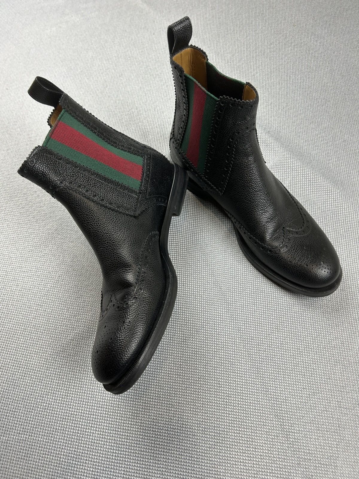 Gucci Gucci Strand Web Wing Tip Black Leather Chelsea Boots Shoes Size US 8 / EU 41 - 7 Thumbnail