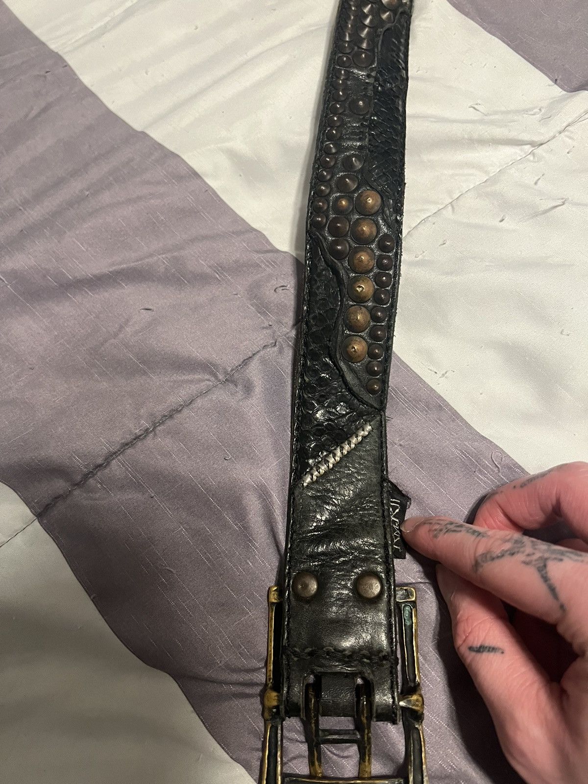 image of 14Th Addiction x Kmrii Snakeskin Pirate Belt in Black, Men's
