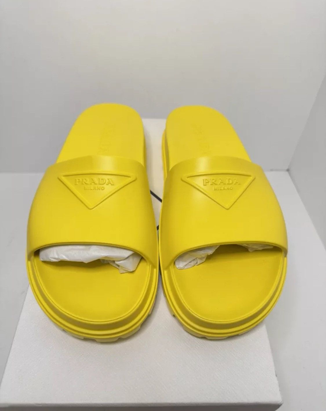 Prada NIB $525 Prada Triangle Logo Embossed Rubber Slides Sandals Size US 10 / EU 43 - 2 Thumbnail
