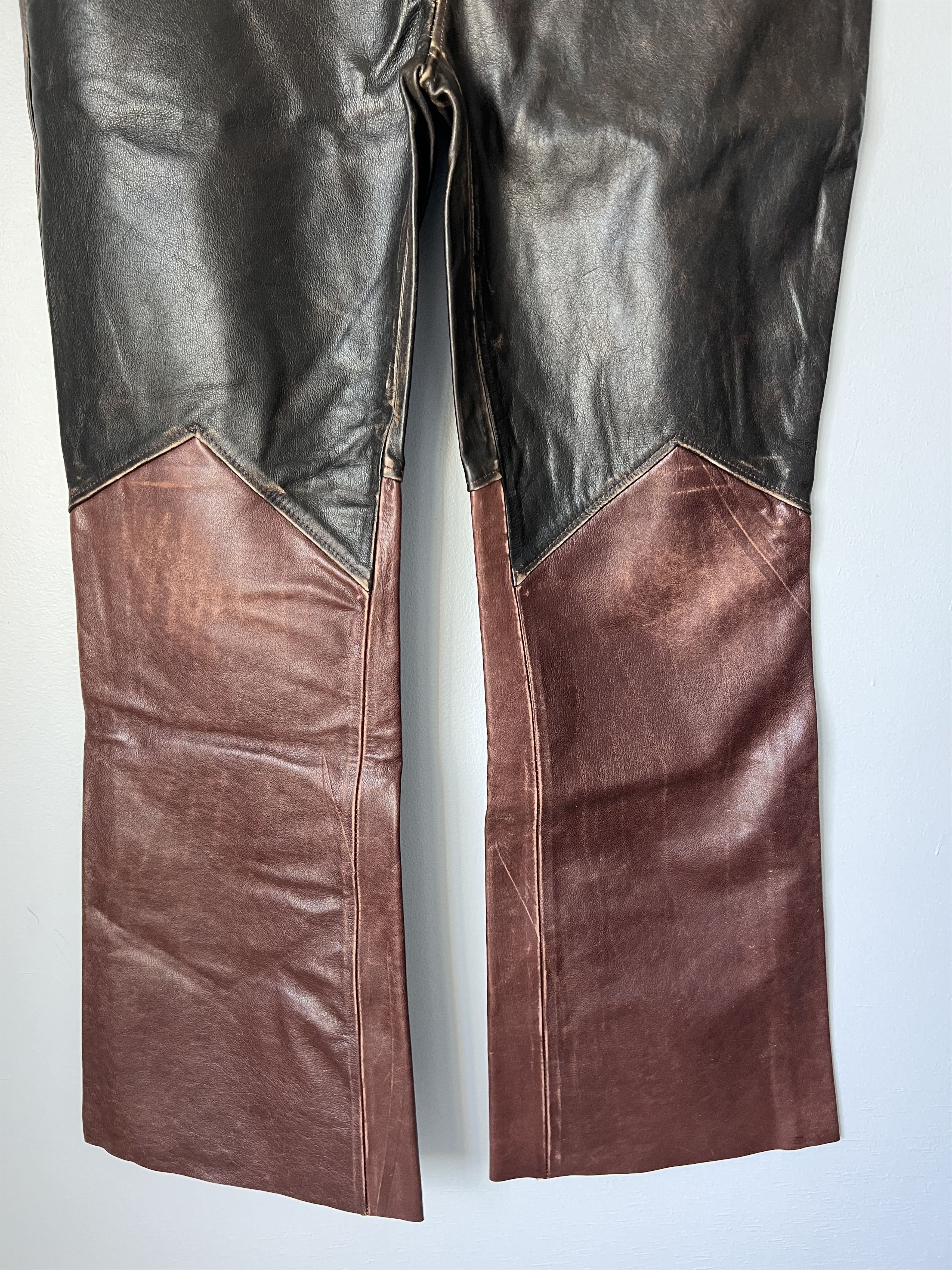 RE/DONE RE/Done 2 Tone Leather Pants in Black Brown Size US 31 - 3 Thumbnail