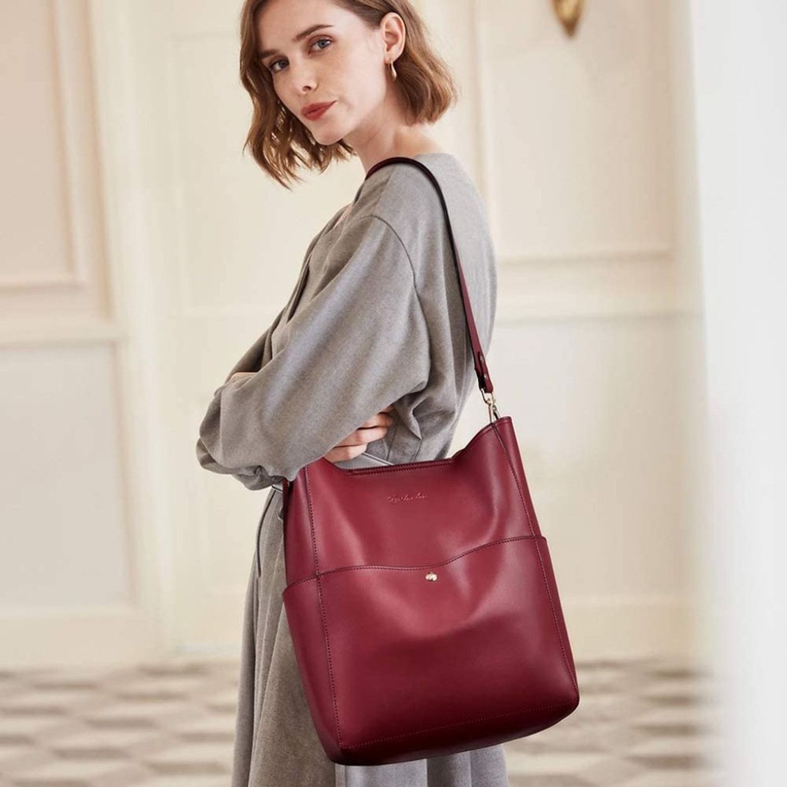 Designer Bostanten Lotty Leather Hobo Bucket Tote Bag Size ONE SIZE - 1 Thumbnail