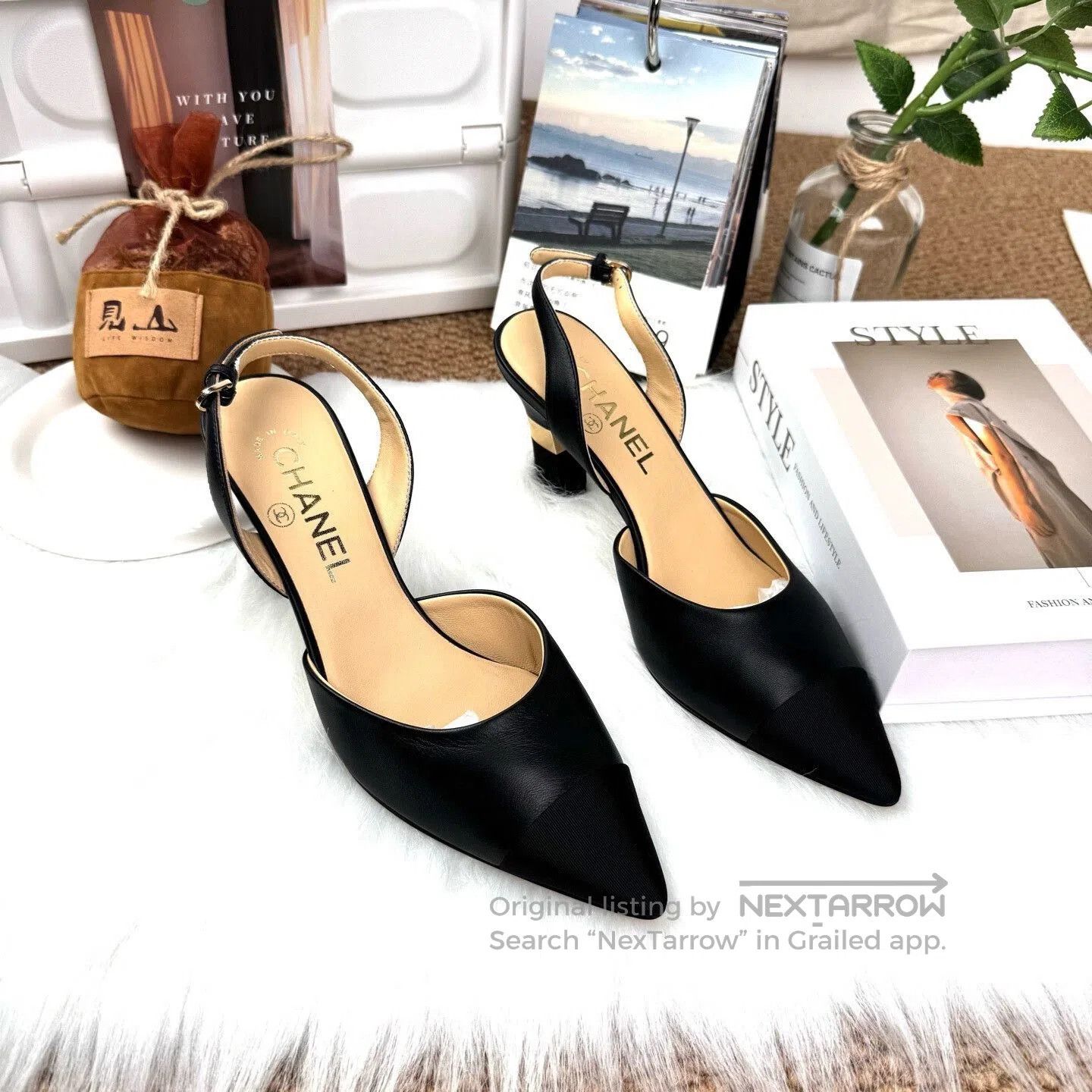 Chanel Chanel Black Leather Pointed Toe Heels. Size US 5.5 / IT 35.5 - 4 Thumbnail