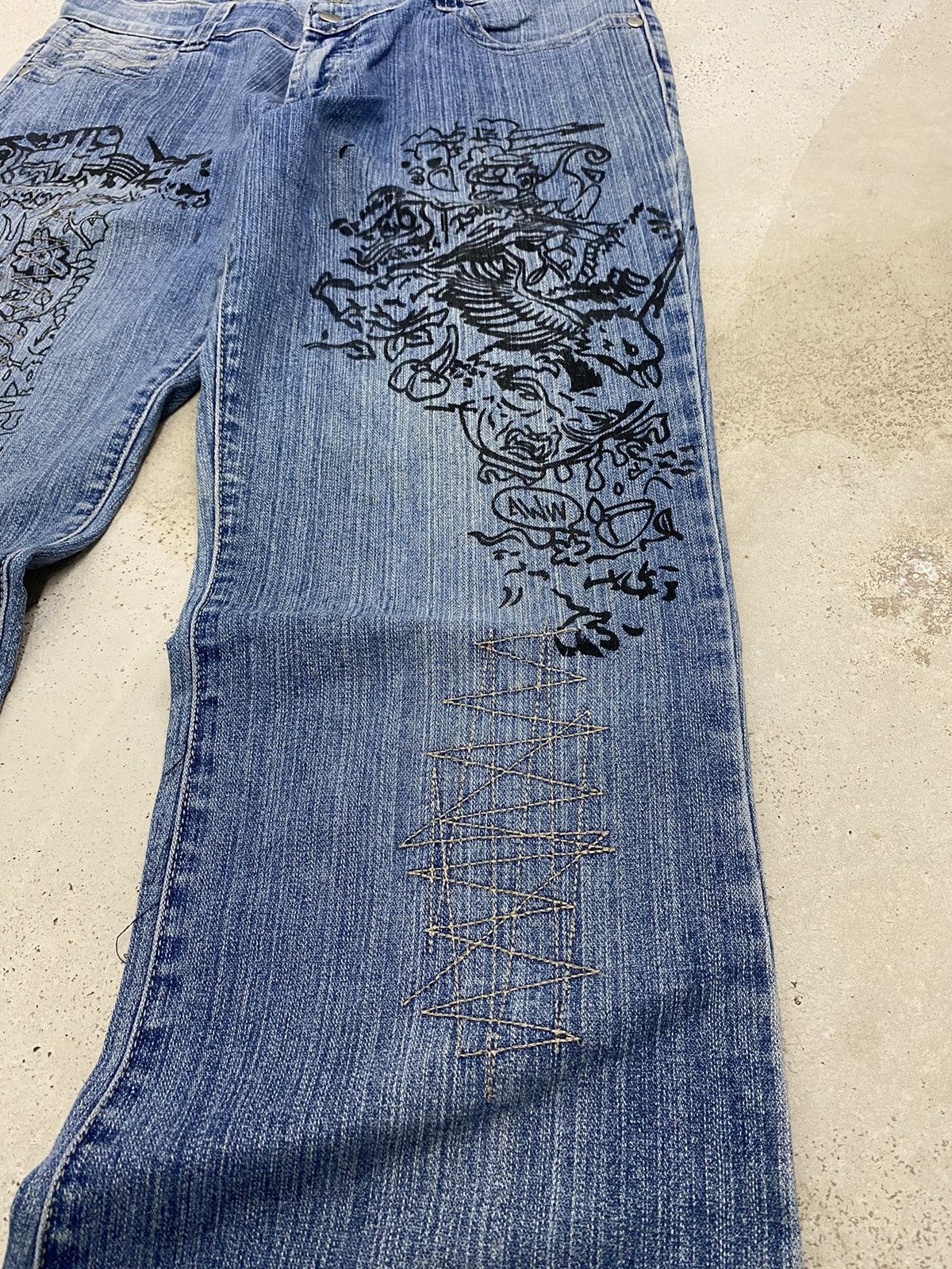 If Six Was Nine Flare Jean Xin Taii Classic Wear Art Black Tattoo Graphics Size US 29 - 4 Thumbnail