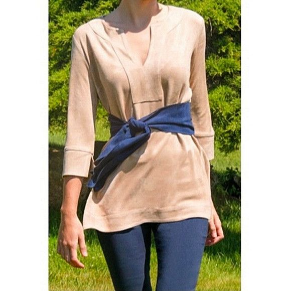 Gretchen Scott Tuffso Faux Suede 3/4 Sleeve Split V-Neck Tunic NWOT Size S / US 4 / IT 40 - 2 Thumbnail
