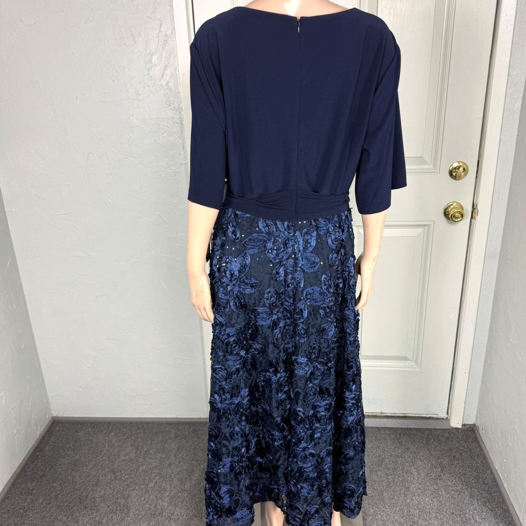 Alex Evenings Alex Evenings Dress Women's Plus 20W Knit Midi Navy Blue Sequin V-Neck 3/4 Sleeve Pullover Fit & Flare Casual Formal Size 3XL / US 20-22 - 6 Thumbnail