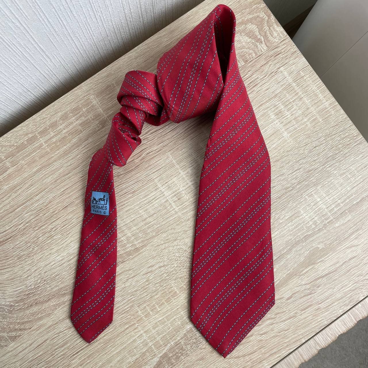 Hermes Hermes Paris Silk Tie 5114 HA Geometry Red Size ONE SIZE - 3 Thumbnail