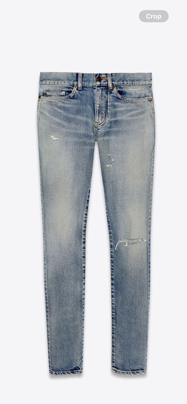 image of Saint Laurent Paris Saint Laurent Men’S Ripped Knee Blue Jeans. 34. $890, Men's