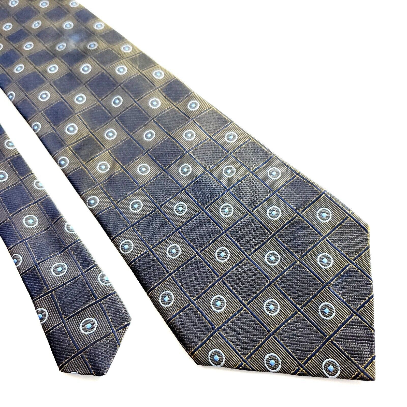 Bergamo New York Bergamo New York Woven Brown Blue Geometric Wide Silk Tie Size ONE SIZE - 1 Thumbnail