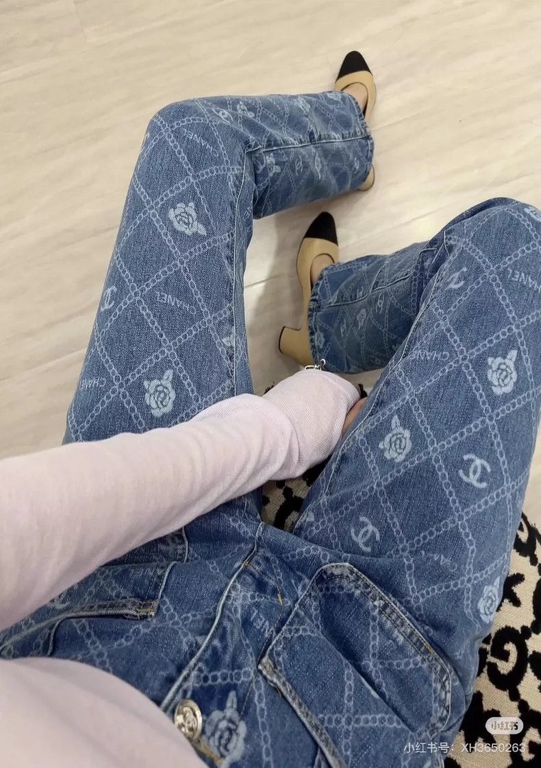 Chanel Chanel 23A blue camellia diamond checkered jeans Size 25" / US 0 / IT 36 - 8 Thumbnail