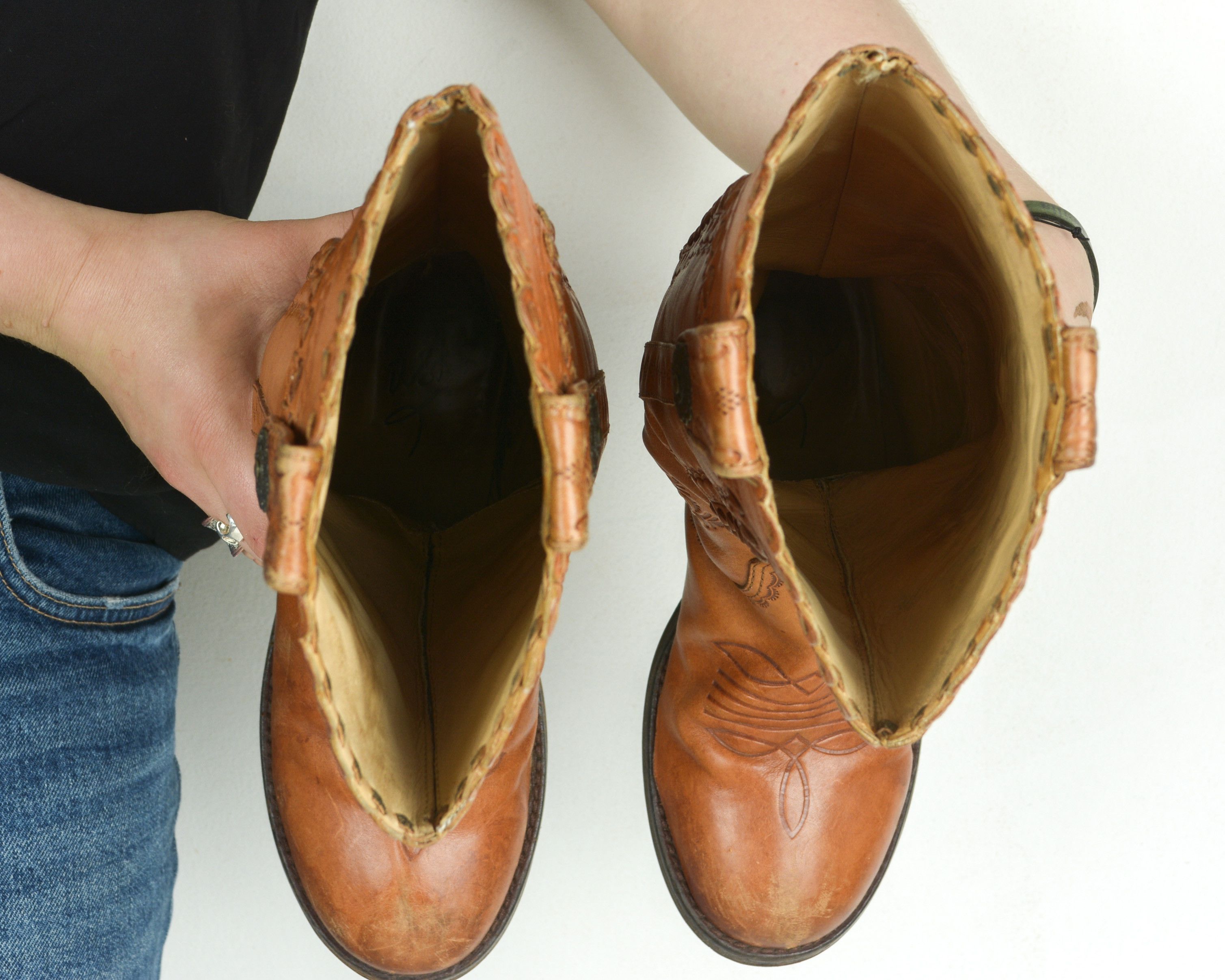 Handmade × Leather × Vintage ASK Boots Western Cowboy Pullons Eu 37 Shoes UK 4 vegetable Size US 6 / IT 36 - 7 Thumbnail