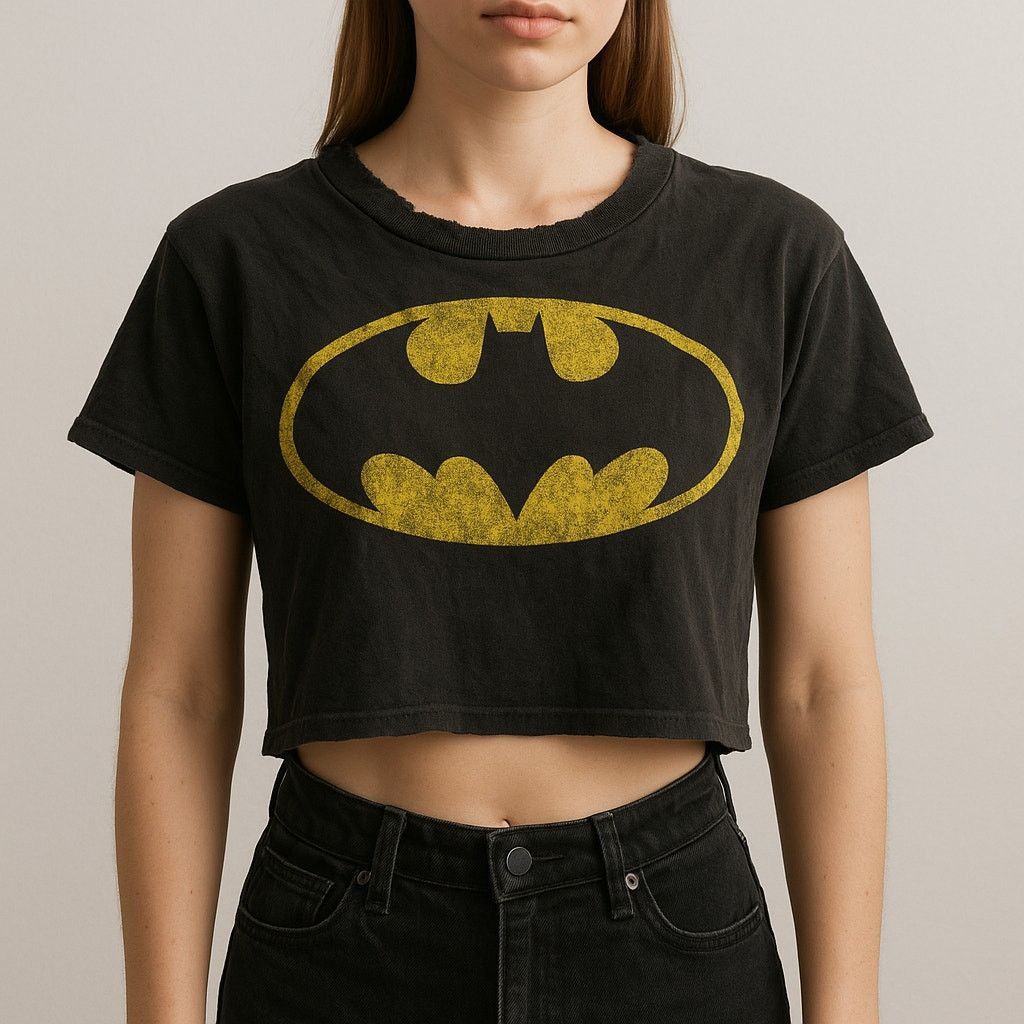 DC Comics Grunge Y2K Batman Logo Tee Black Distressed Shirt Cropped M Size M / US 6-8 / IT 42-44 - 1 Thumbnail