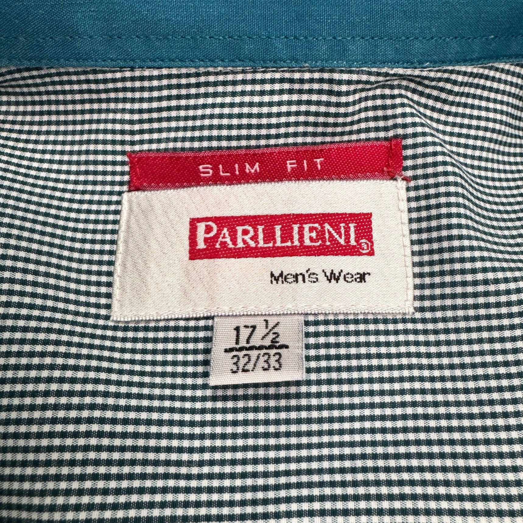 Vintage Parllieni Dress Shirt Mens 17.5 Green Gingham Cotton Blend Long Sleeve Work Casual Size 46R - 6 Thumbnail