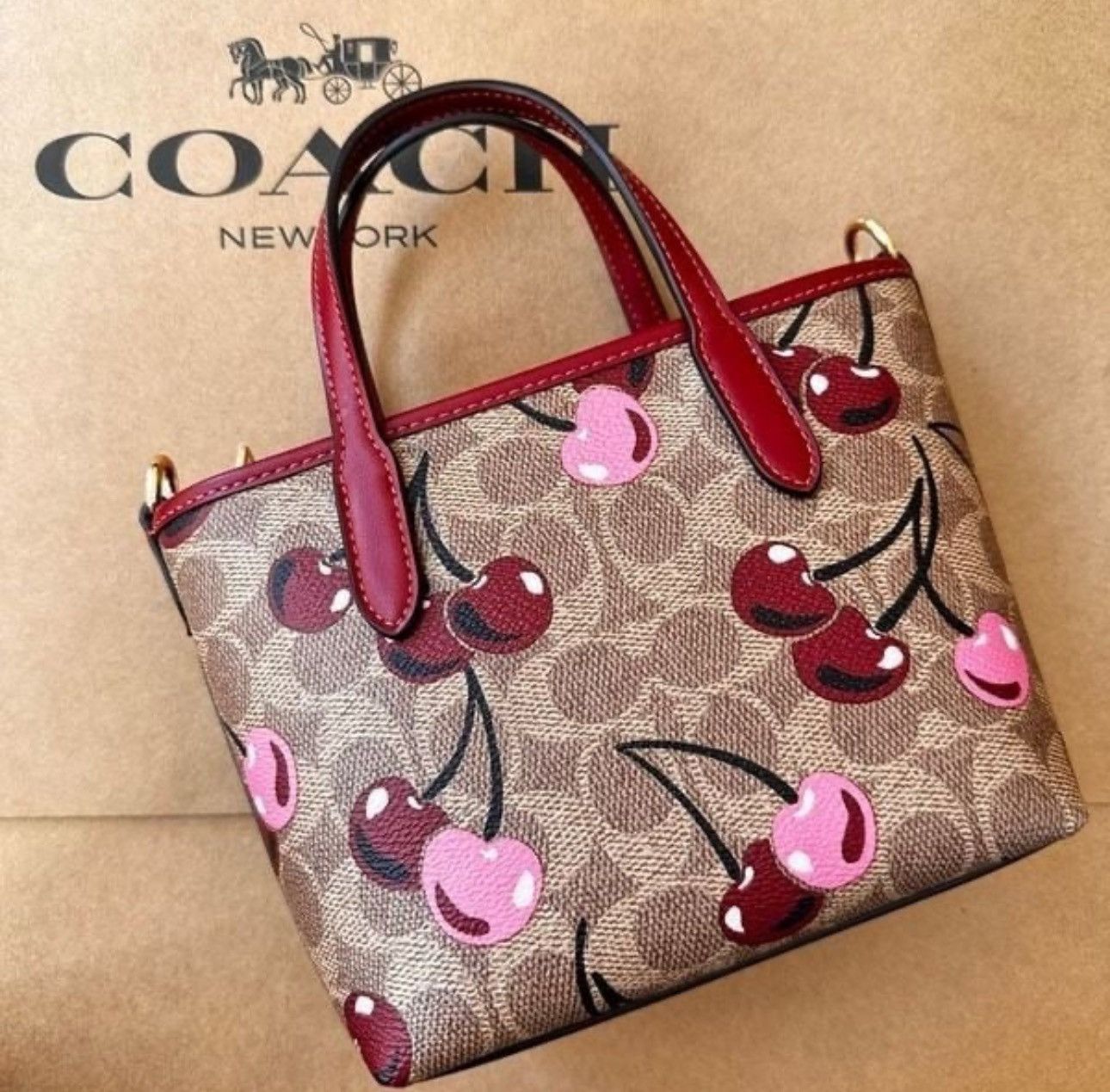 Coach NWT ❤️ Coach City Mini Tote Bag Signature Canvas Cherry Print Size ONE SIZE - 2 Thumbnail
