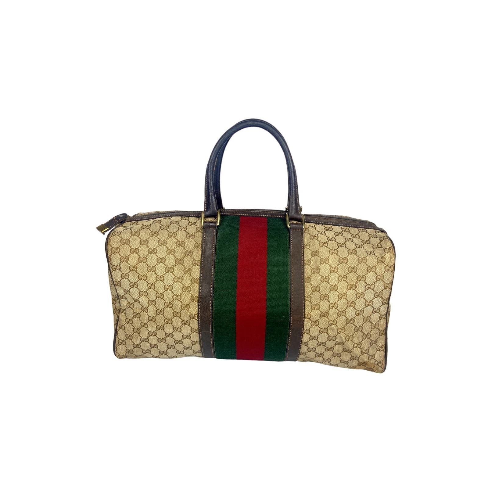 image of Gucci Monogram Canvas Boston Duffel Bag in Beige, Men's