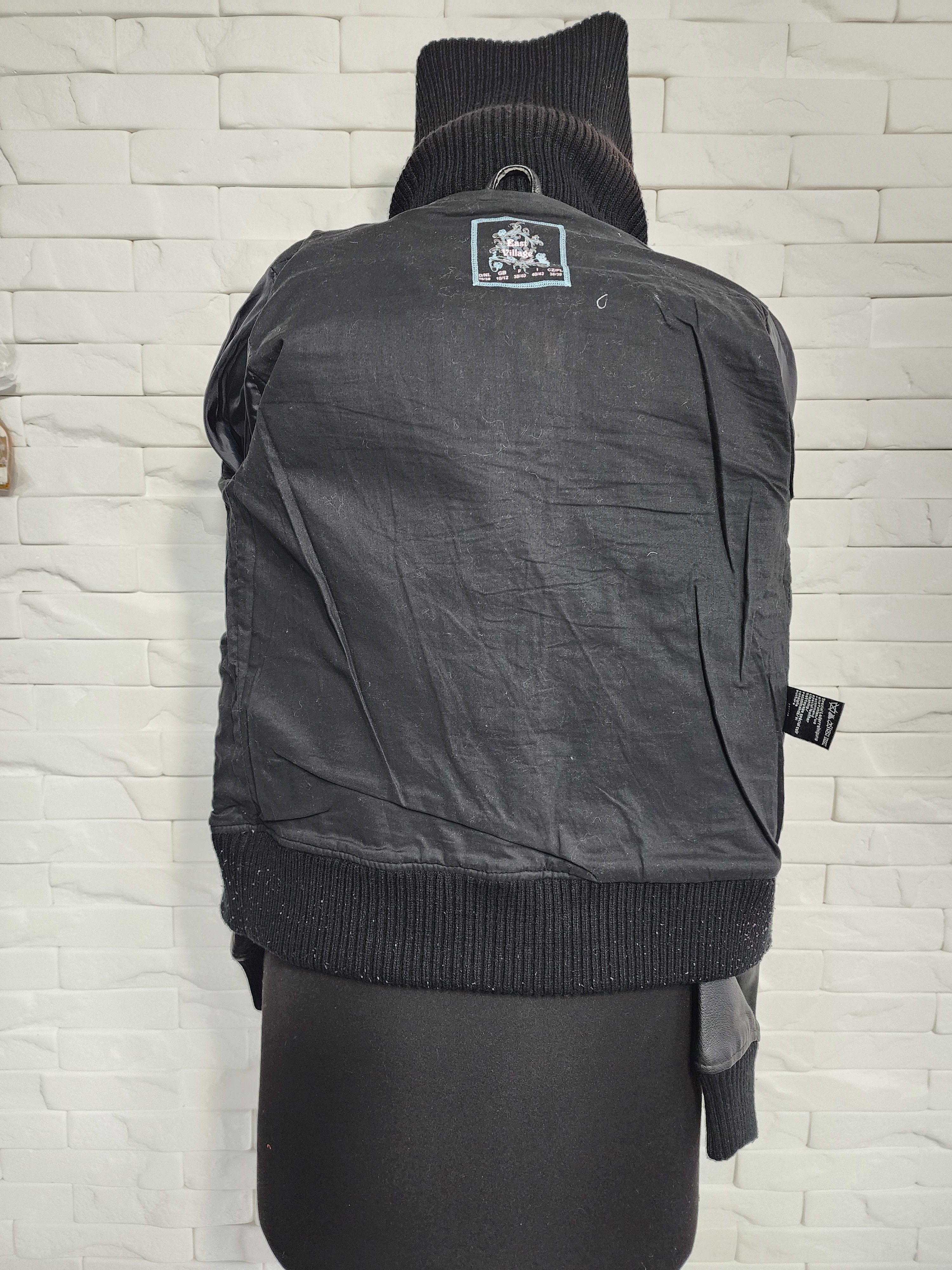 Other Black Leather Jacket: Women's Zip-Up Bomber with Knit Trim Size M / US 6-8 / IT 42-44 - 8 Thumbnail