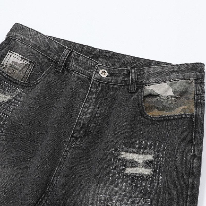 Jean Camouflage Patchwork Hole Bottom Jeans Size US 33 - 3 Thumbnail