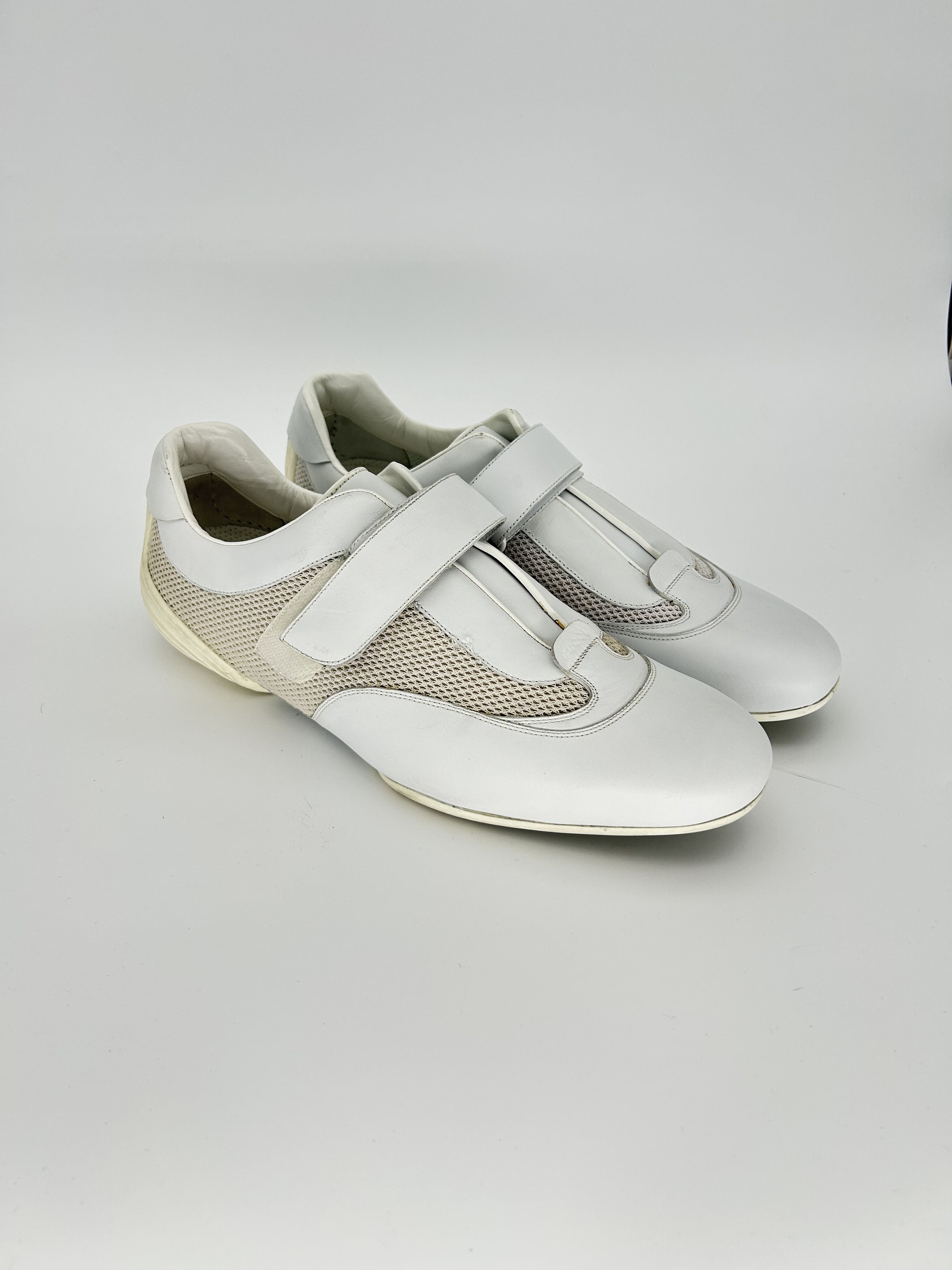 Gucci GUCCI White Leather & Fabric Velcro Strap 'Driver' Sneaker Size US 12 / EU 45 - 1 Thumbnail