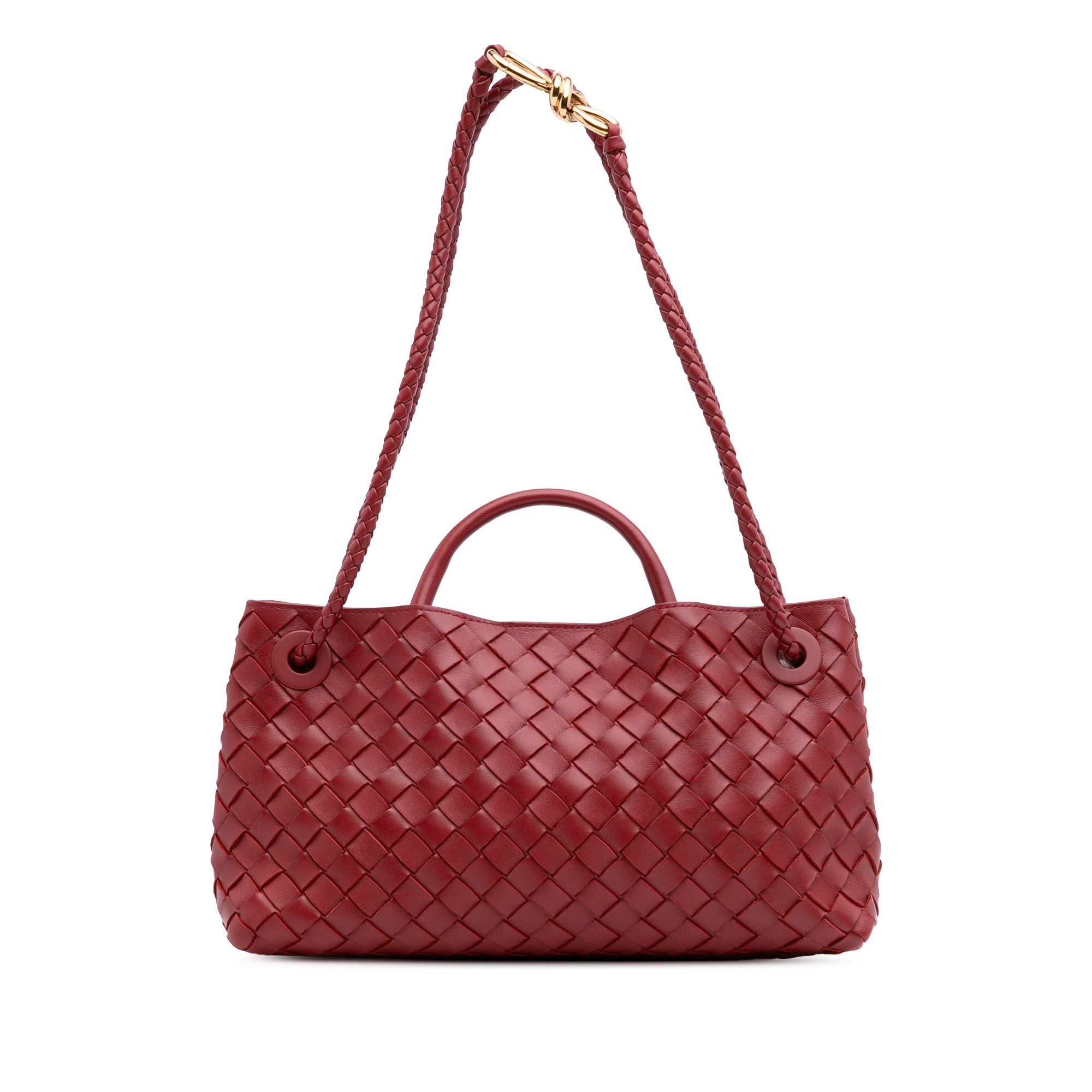 Bottega Veneta Lambskin Intrecciato East West Andiamo Top Handle Bag in Red, Women's
