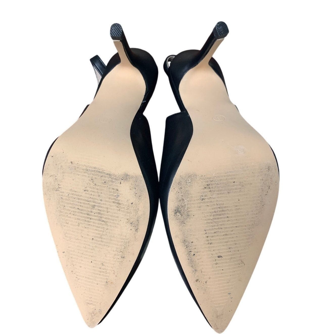 Other Trish Lucia Womens Size 8 Black Faux Leather Slingback Heels Size US 8 / IT 38 - 7 Thumbnail