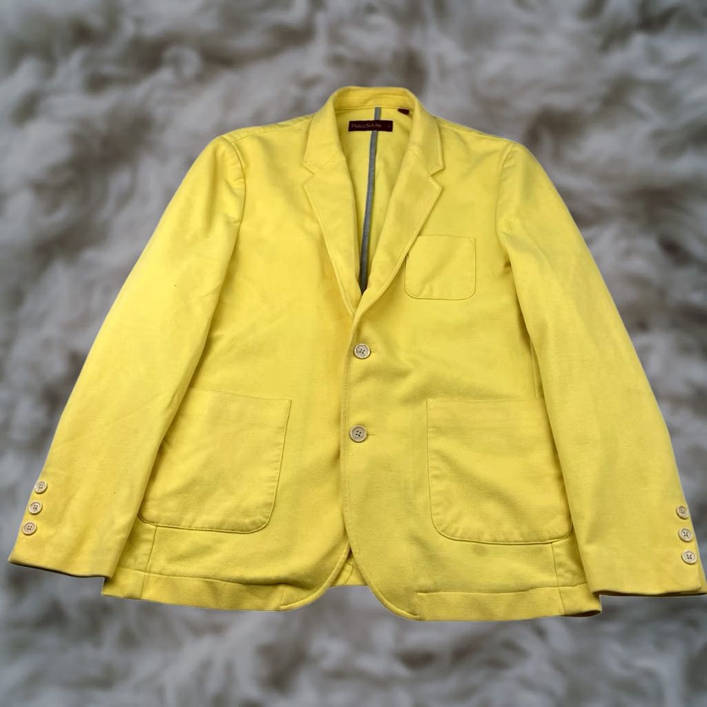 Vintage Paulo Solari Blazer Shirt Mens Cotton Blend Unstructured 2-Button Yellow Large Regular Jacket Coat Style Two Button Notch Lapel Vintage? No Size 42R - 1 Thumbnail