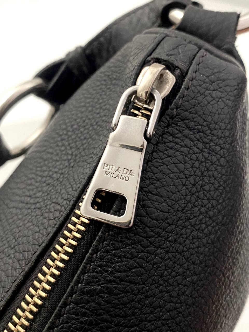 Prada Prada Logo Black Leather Vitello Daino Hobo Shoulder Bag Size ONE SIZE - 14 Thumbnail