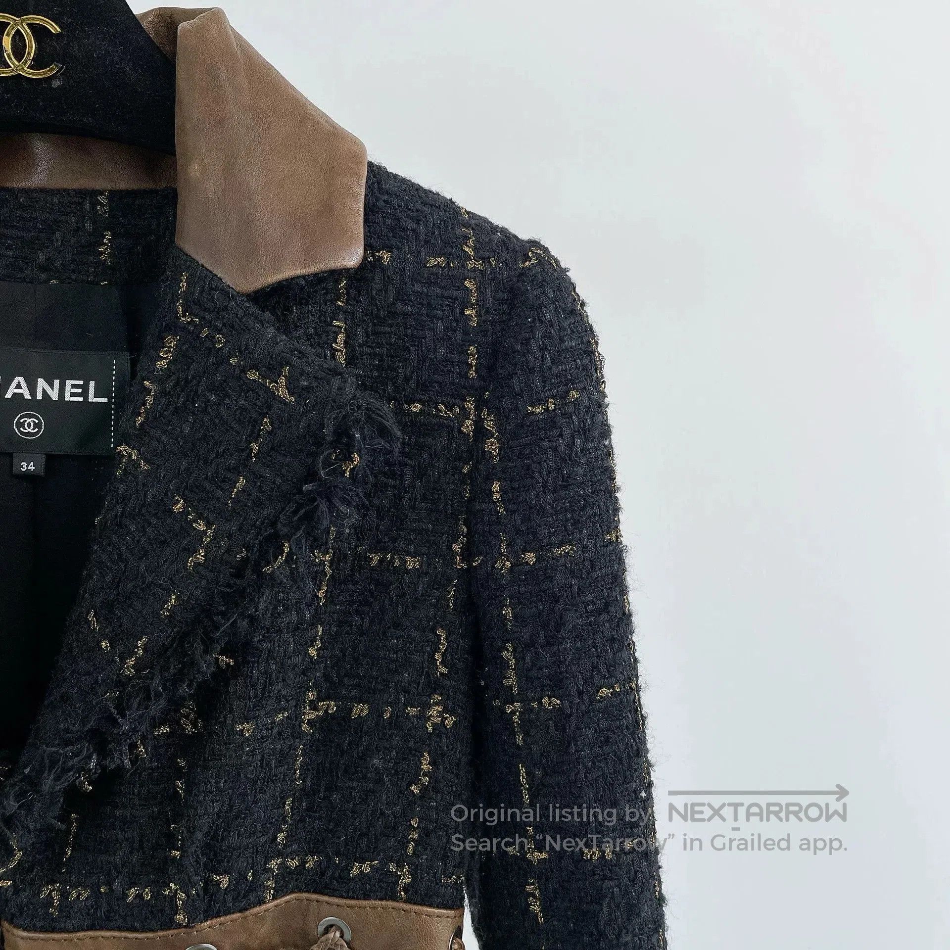 Chanel CHANEL Black Brown Crop Belted Coat. Size US S / EU 44-46 / 1 - 3 Thumbnail