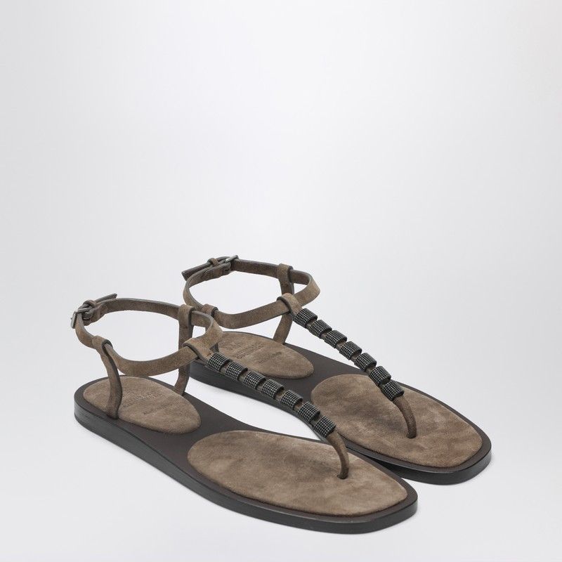 Brunello Cucinelli Brunello Cucinelli Suede Thong Sandals With Precious Straps Size US 6 / IT 36 - 1 Thumbnail