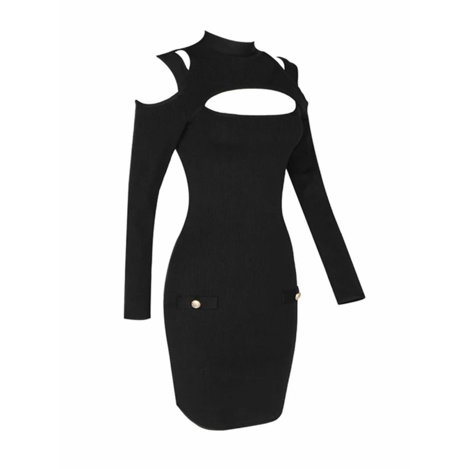 Other Black Ribbed Cold-Shoulder Cutout Bodycon Dress size XS Size XS / US 0-2 / IT 36-38 - 4 Thumbnail