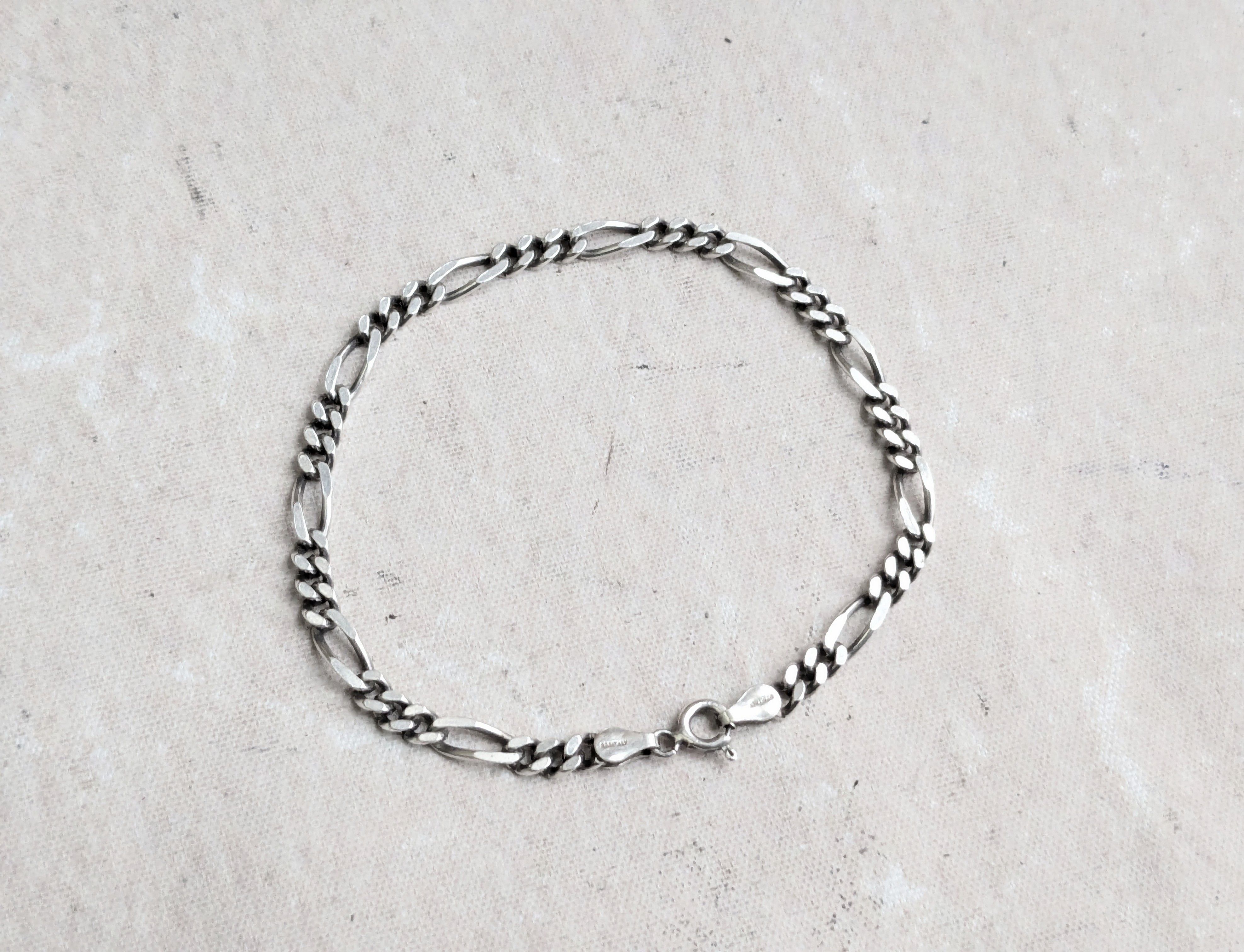 Jewelry Vintage Sterling Silver Figaro Bracelet 8" Italy Size ONE SIZE - 1 Thumbnail