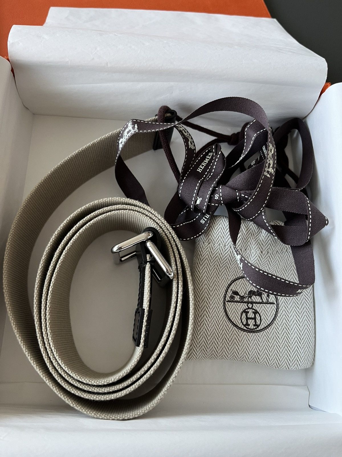 Hermes Limited Edition Hermes Brand New H Logo Leather Canvas Belt Size 34 - 5 Thumbnail