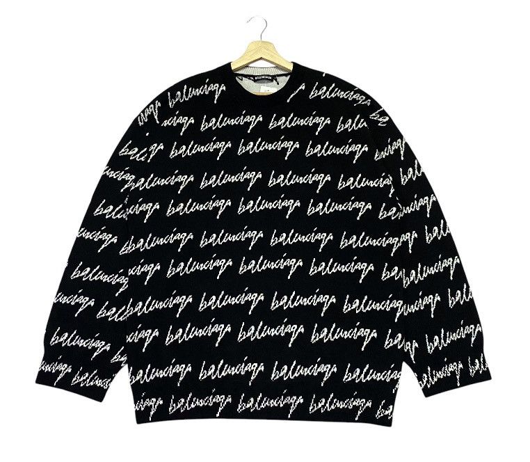 Balenciaga Balenciaga Wool Scribble Logo Sweater Size US M / EU 48-50 / 2 - 6 Thumbnail