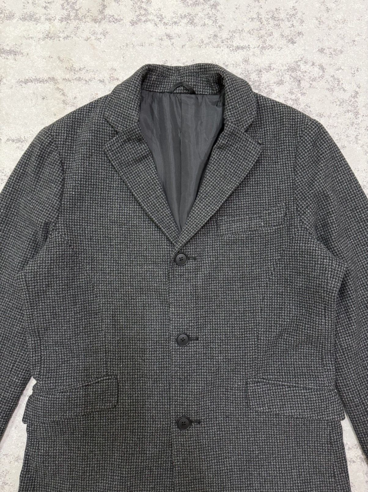 Tete Homme TETE HOMME GREY HOUNDSTOOTH WOOL OVERCOAT JACKET Size US M / EU 48-50 / 2 - 4 Thumbnail
