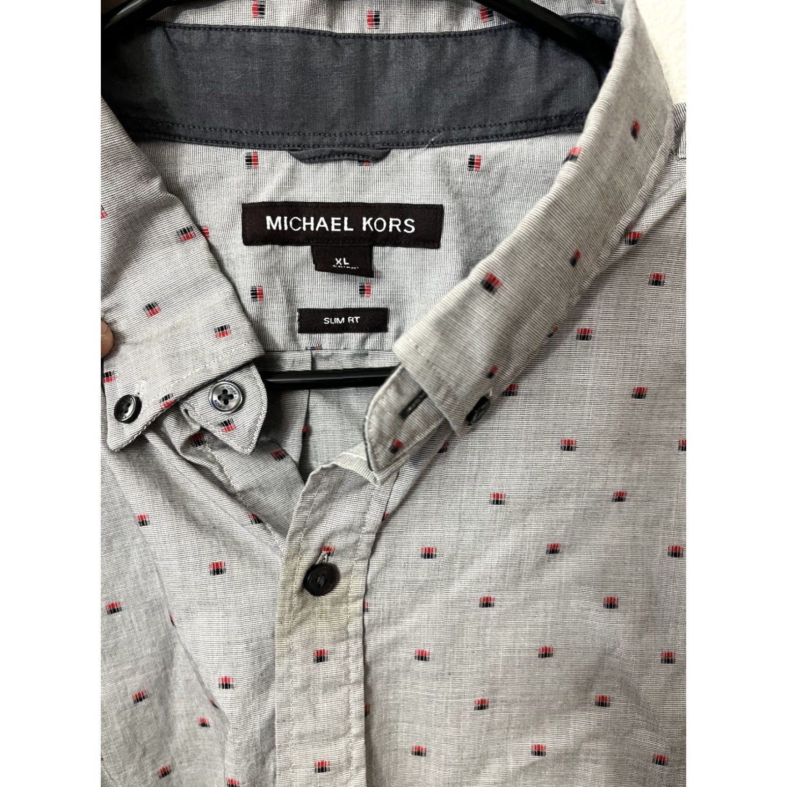 Michael Kors Michael Kors Button-Up Shirt Mens XL Gray Cotton Long Sleeve Polka Dot Size US XL / EU 56 / 4 - 3 Thumbnail