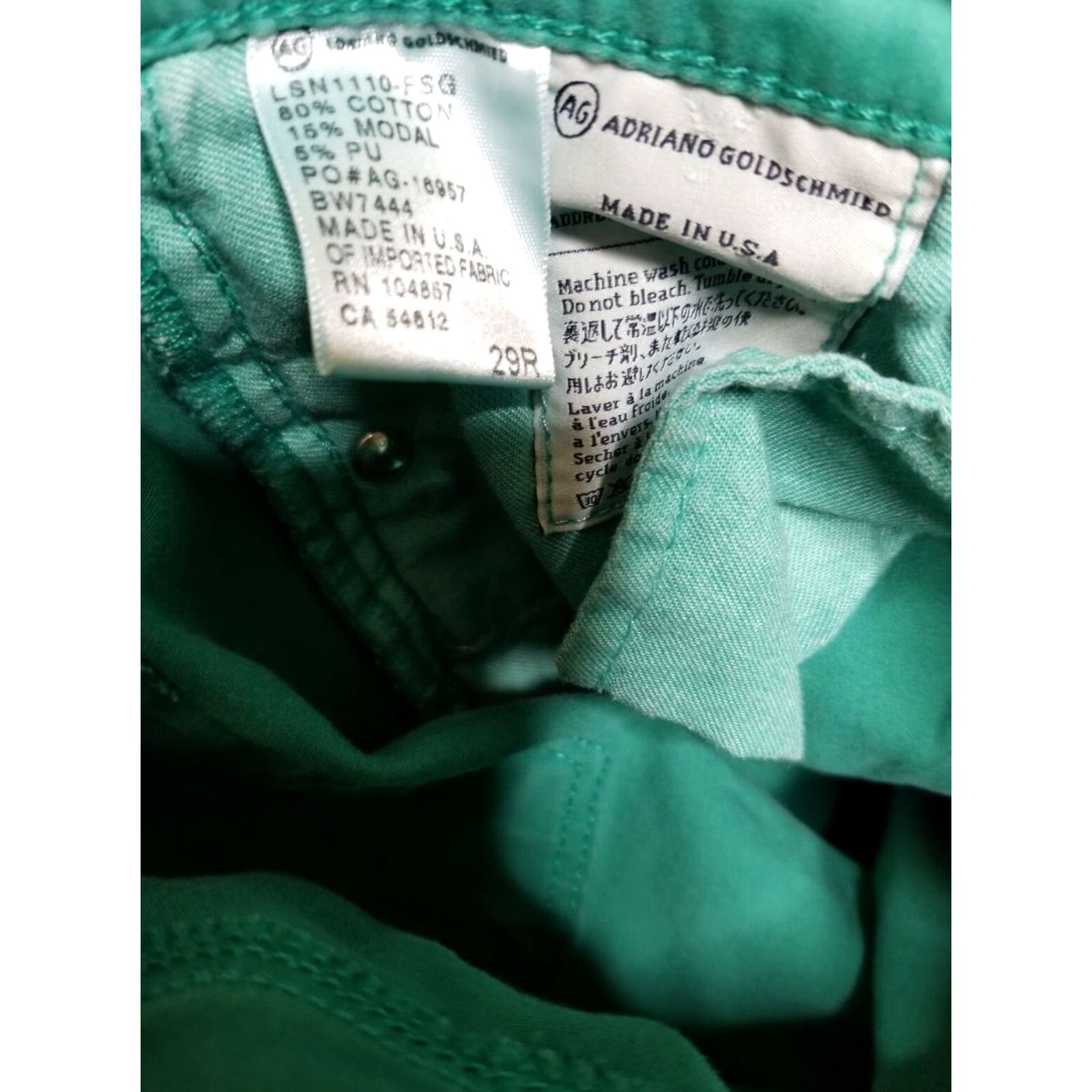 Vintage AG Adriano Goldschmied Women's Green Cigarette Leg Mid Rise Jeans Size 29 Regular Size 29" - 5 Thumbnail