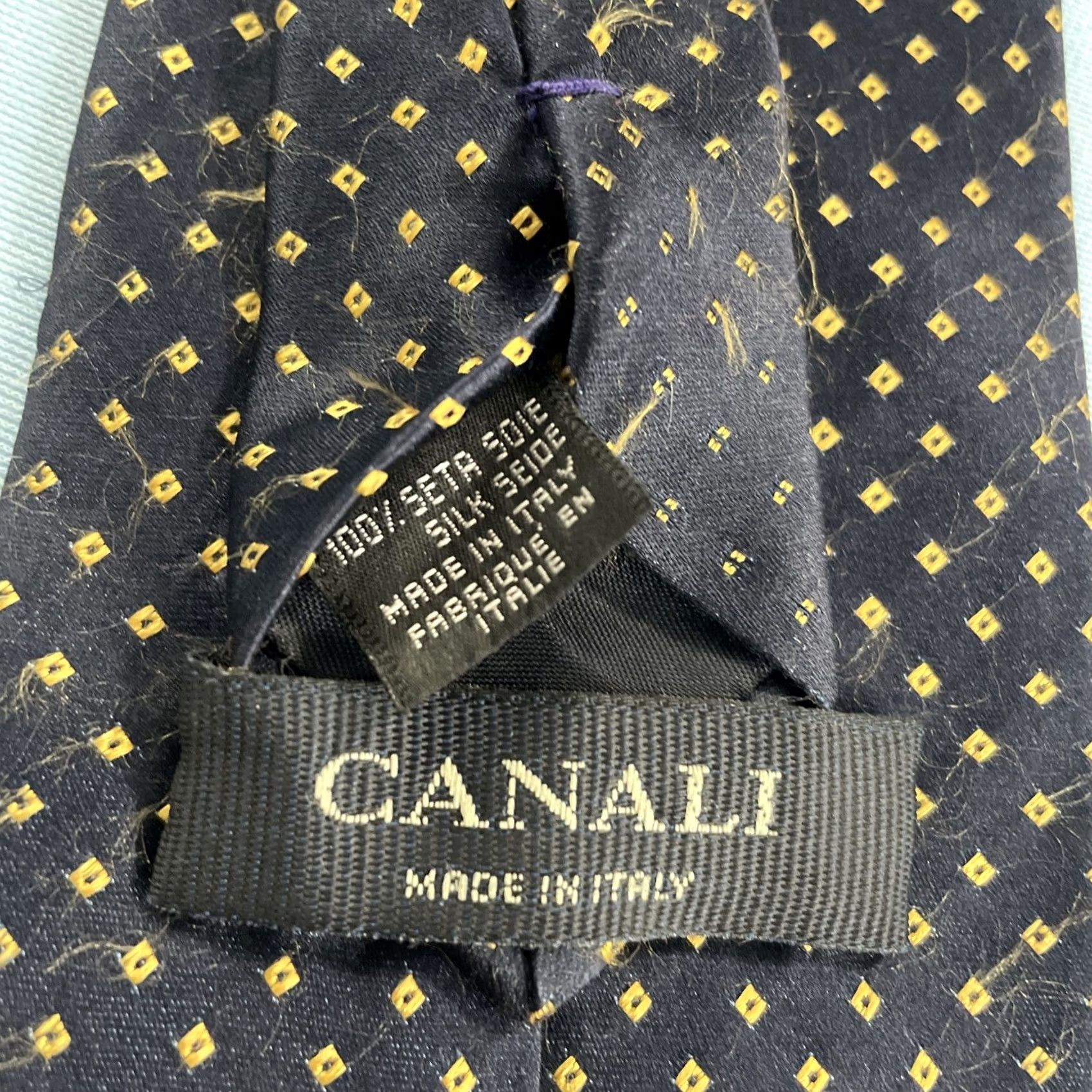 Canali VINTAGE Canali Designer Italy Luxury Silk Necktie Black Yellow Dot Read Mens Tie 57-60 Classic Silk Fade Old Money Size ONE SIZE - 5 Thumbnail